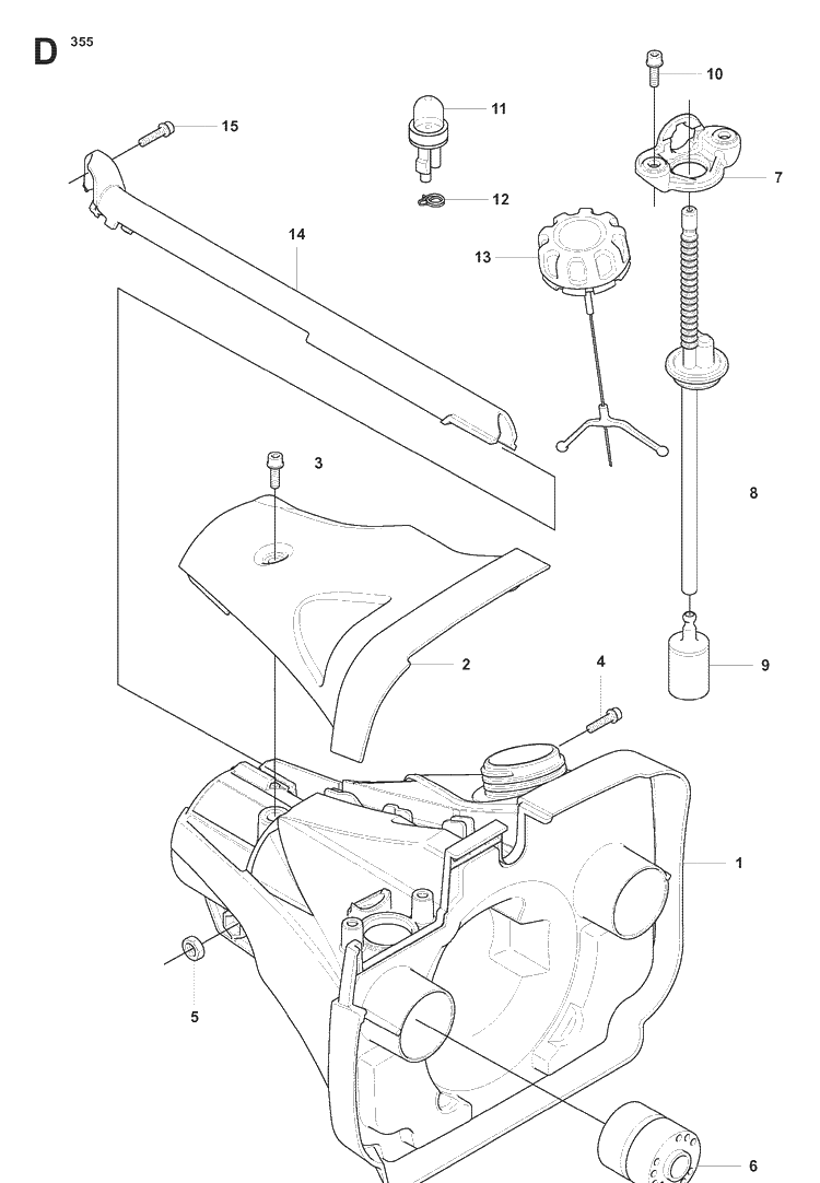 Fuel Tank Diagram and Parts List for 355FXT 20073100001-20082700000 Husqvarna Brush Cutter