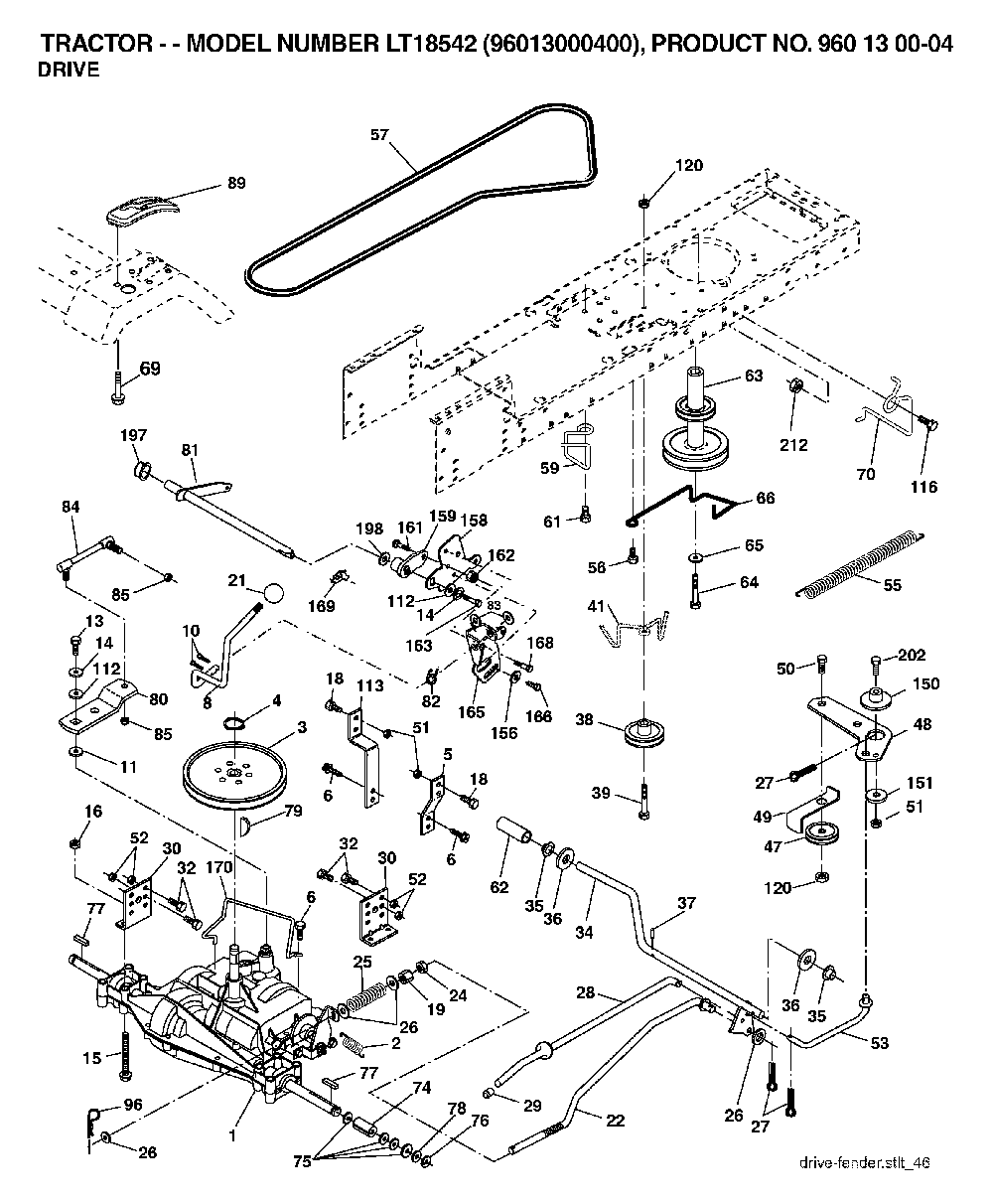 Drive Diagram and Parts List for LT18542 (96013000400)(2006-03) Husqvarna Lawn Tractor