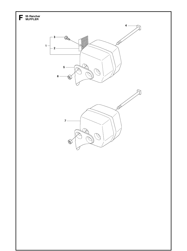 Muffler Diagram and Parts List for 55 (RANCHER)(20101400001-Current) Husqvarna Chainsaw