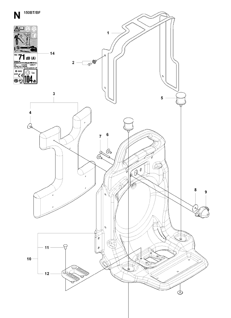Frame Diagram and Parts List for 150BT 20084000001-20194199999 Husqvarna Leaf Blower / Vacuum