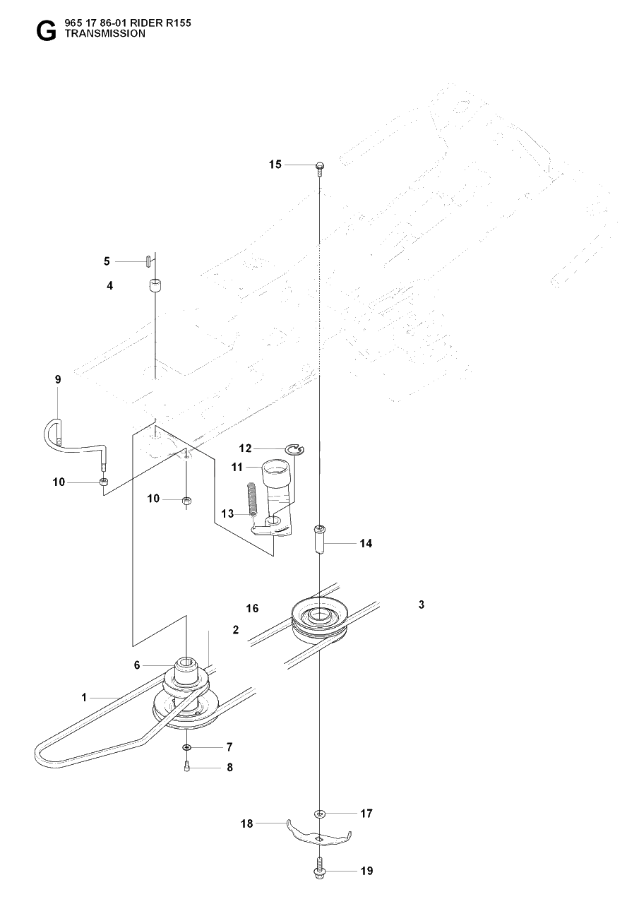 Transmission 4 Diagram and Parts List for R155 (965178601)(2007-03) Husqvarna Lawn Tractor