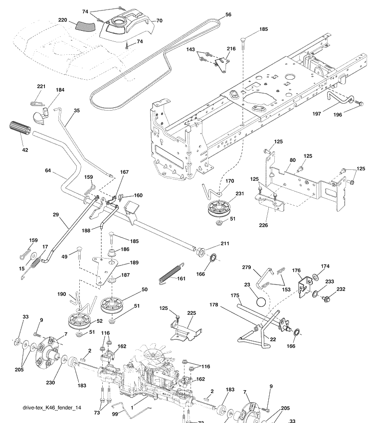 Drive Diagram and Parts List for LGT2554 (96043006100)(2009-04) Husqvarna Lawn Mower