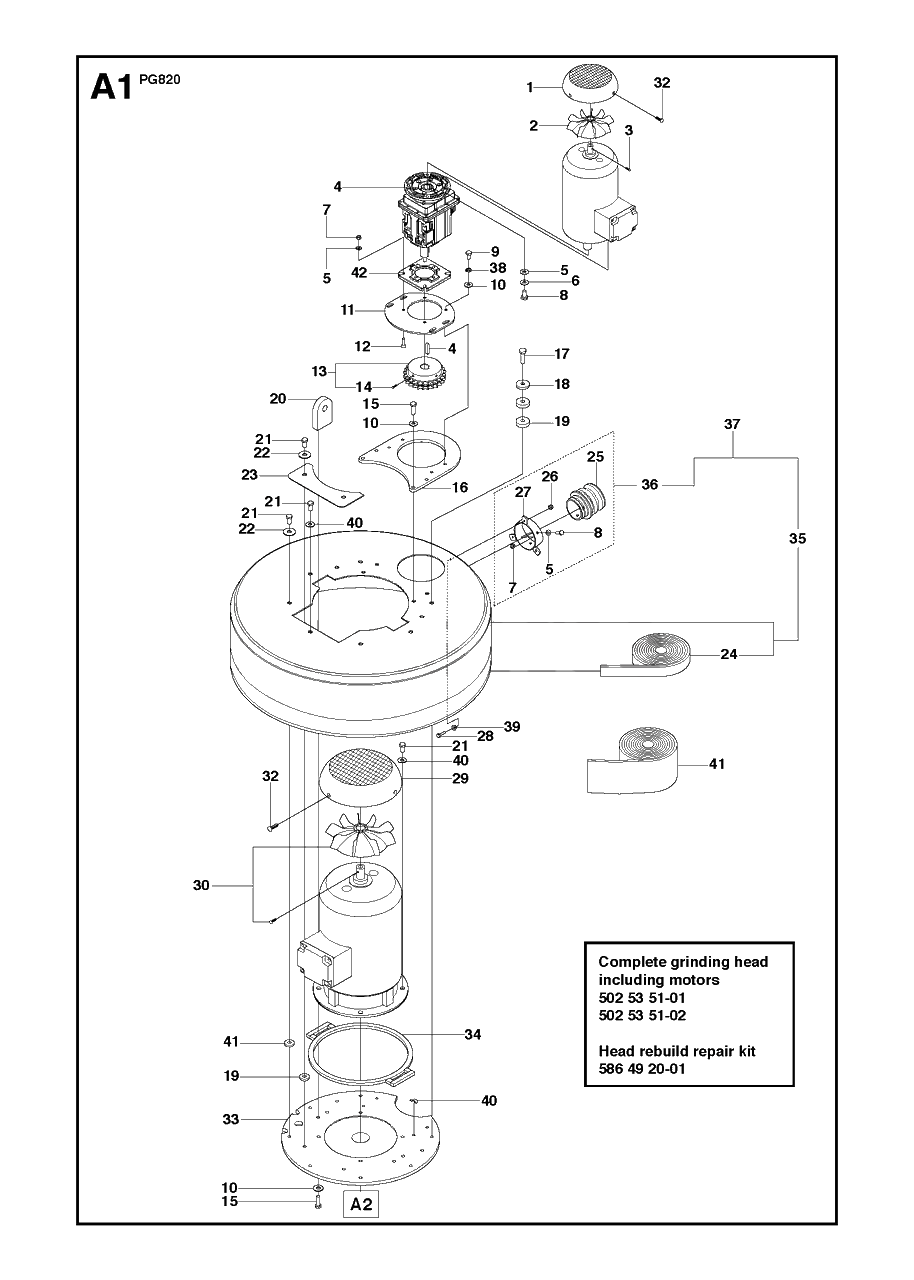 Grinder Diagram and Parts List for PG820 (0904-1 & Above)(2009-07) Husqvarna Sander Grinder