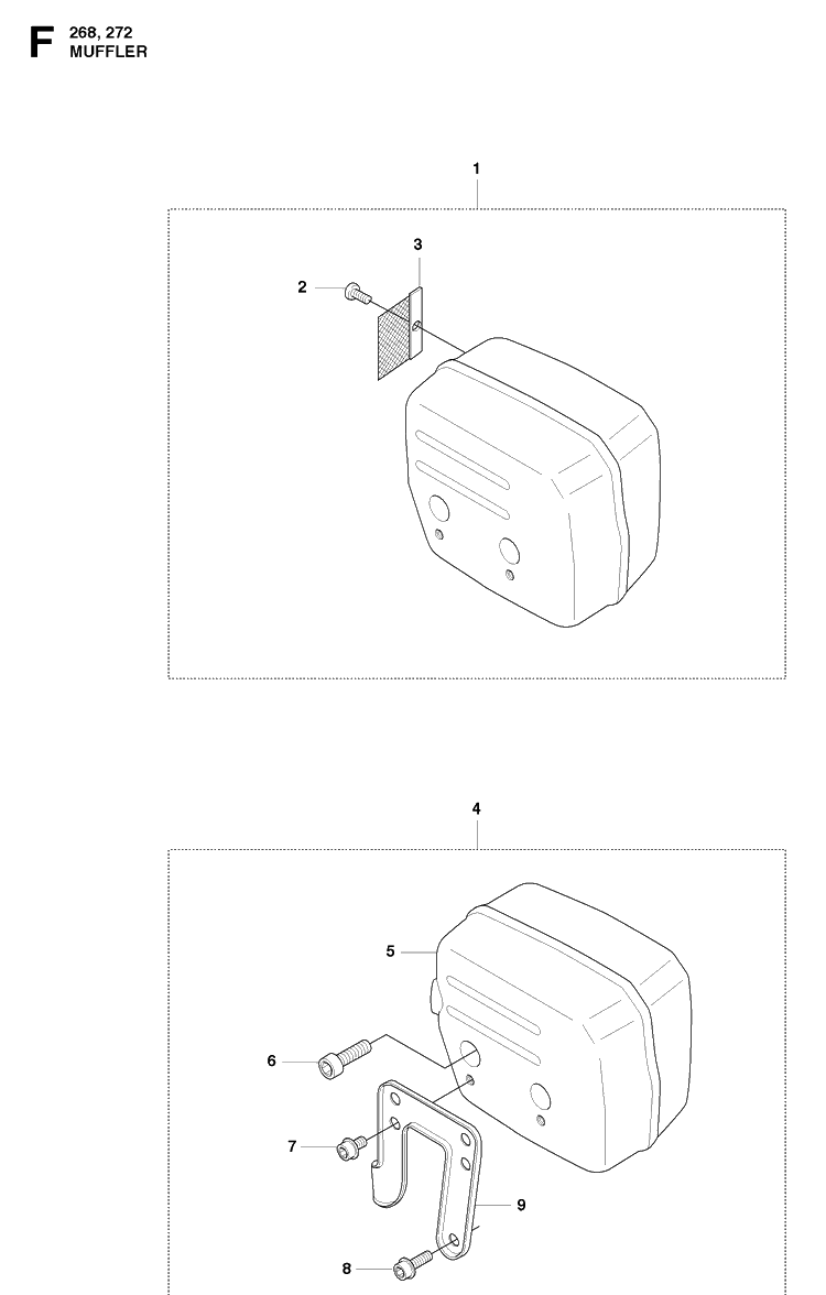 Muffler Diagram and Parts List for 272XP 20091400001-20163200000 Husqvarna Chainsaw