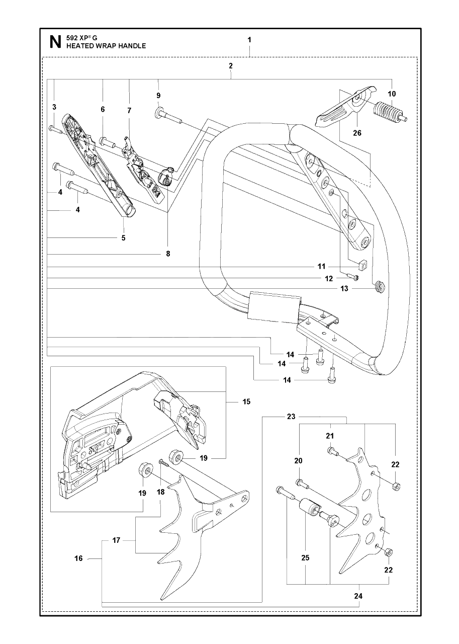 Heated Wrap Handle Diagram and Parts List for 592XP-XPG  Husqvarna Chainsaw