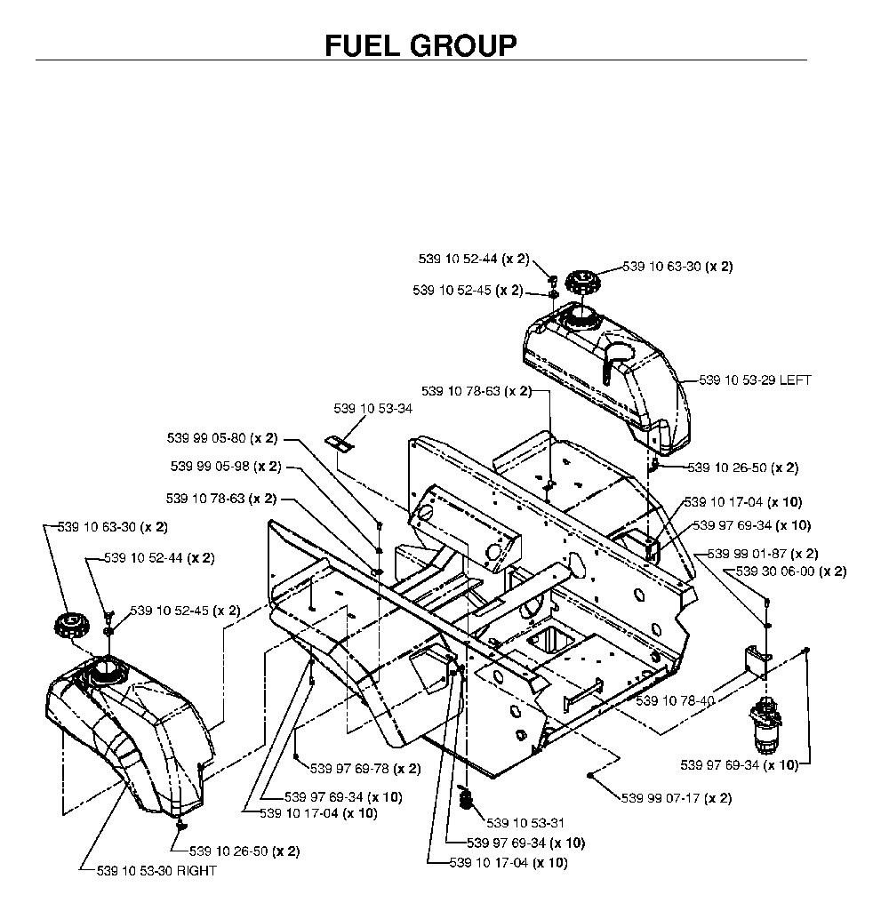 Fuel Tank Diagram and Parts List for BZ34C (968999316)(2006-04) Husqvarna Lawn Tractor
