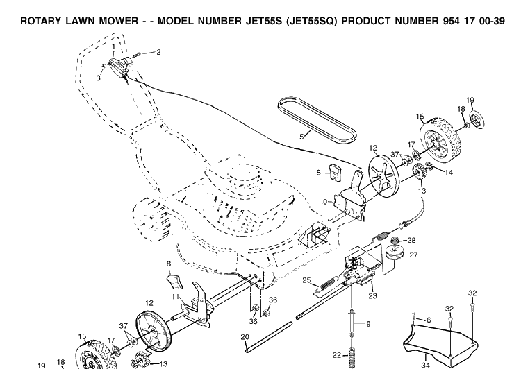 Drive Diagram and Parts List for JET55-JET55SQ 2002-01 Husqvarna Lawn Mower