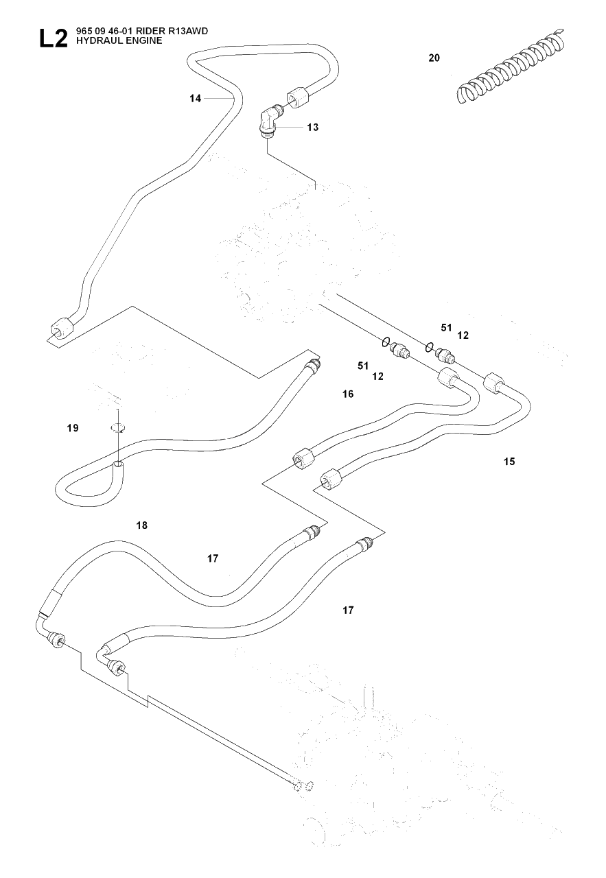 Hydraulic Pump - Motor Diagram and Parts List for R13AWD (965094601)(2007-01) Husqvarna Lawn Tractor