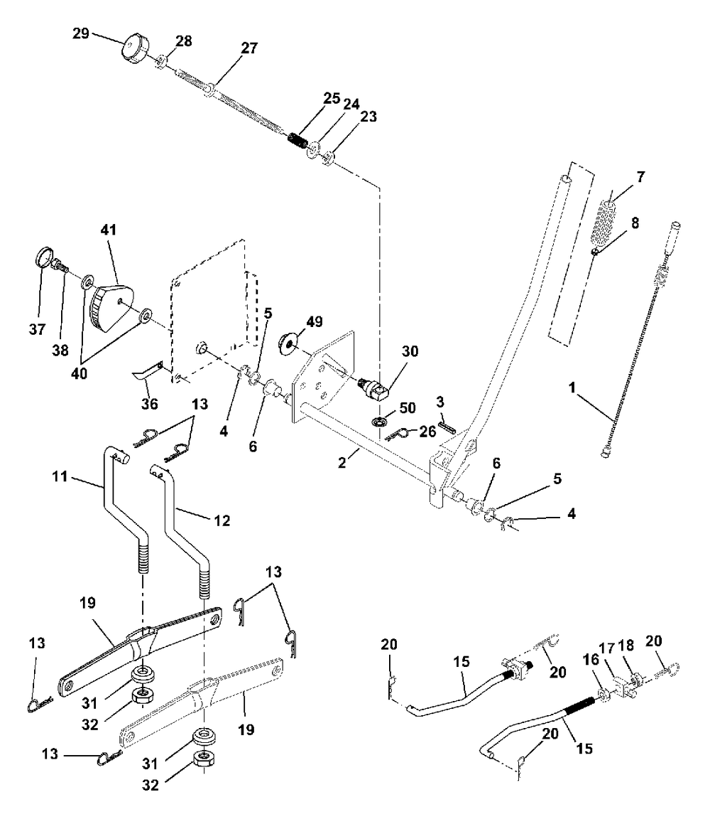 Mower Lift Diagram and Parts List for YTH1542 (954567048-B)(2001-01) Husqvarna Lawn Tractor