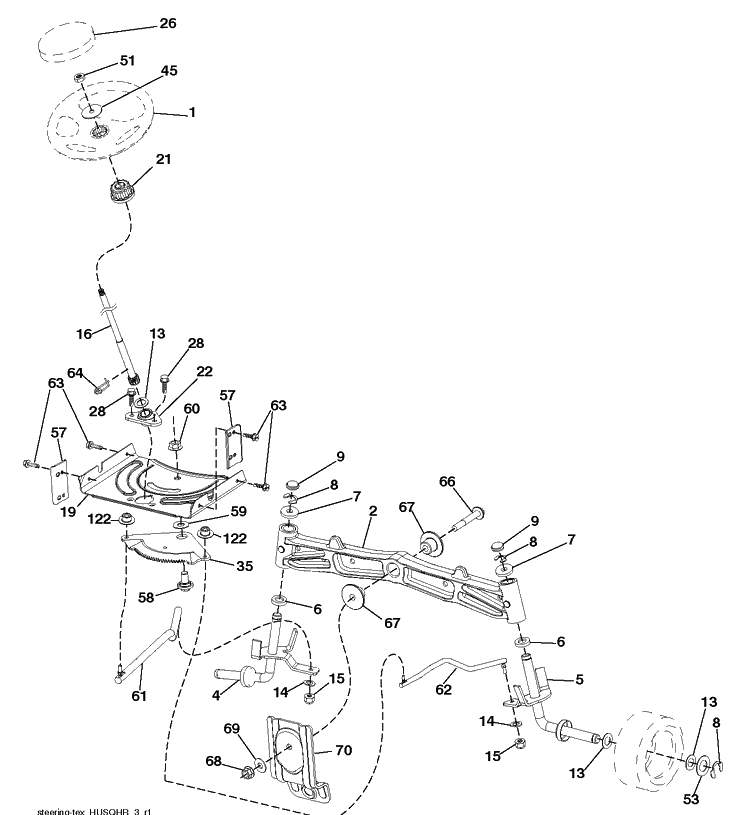 Steering Diagram and Parts List for YT46LS (96043015000)(2012-09) Husqvarna Lawn Tractor