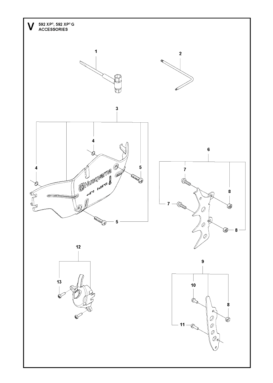 Accessories Diagram and Parts List for 592XP-XPG  Husqvarna Chainsaw