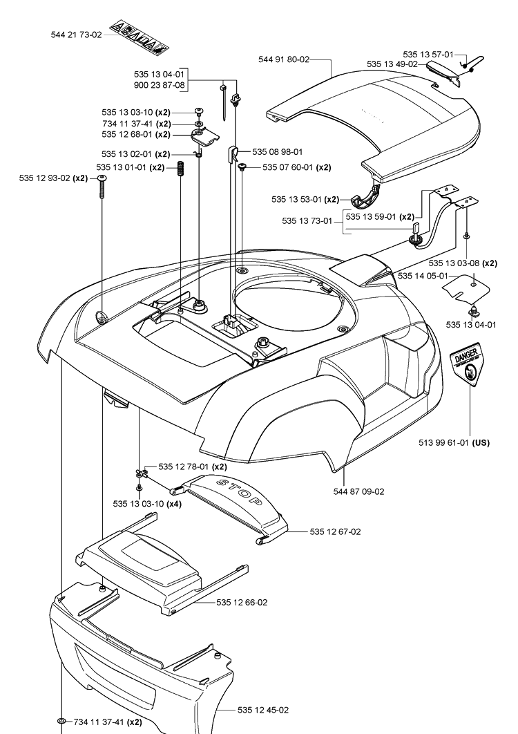 Body Assy Diagram and Parts List for 220AC 2007-02 Husqvarna Lawn Mower