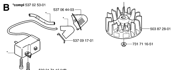 Ignition System Diagram and Parts List for 326HS99 (X-SERIES)(20030100001-Current) Husqvarna Hedge Trimmer