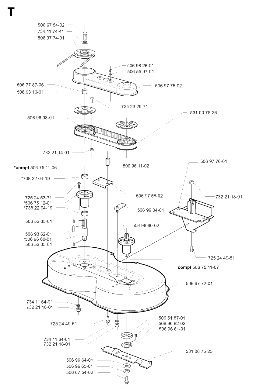 90cm Cutting Deck Diagram and Parts List for R11BIO 2001-01 Husqvarna Lawn Tractor