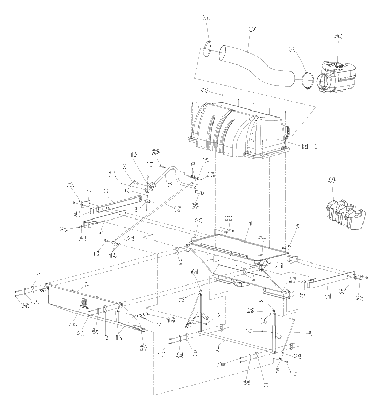 Hopper Assembly Diagram and Parts List for DFS (539113706)(2006-09) Husqvarna Lawn Tractor Accessories