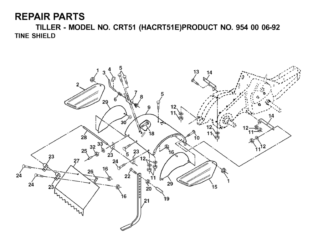 Tine Shield Diagram and Parts List for CRT51 (954000692-E)(2003-01) Husqvarna Tiller