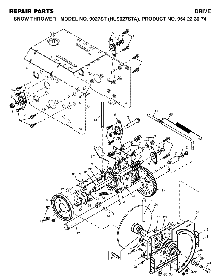 Drive Diagram and Parts List for 9027ST (HU9027STA)(2002-09) Husqvarna Snow Blower