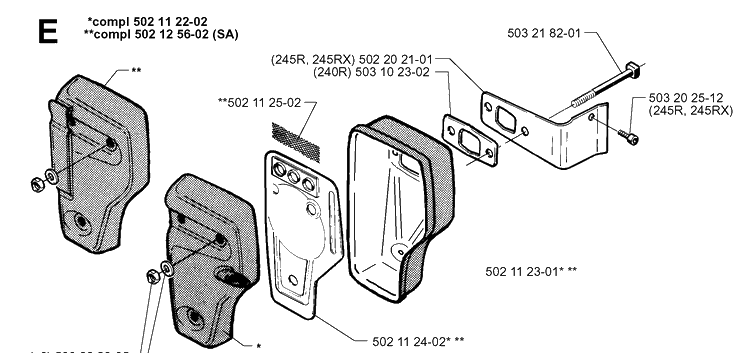 Muffler Diagram and Parts List for 245R 19962200001-19984000000 Husqvarna Brush Cutter