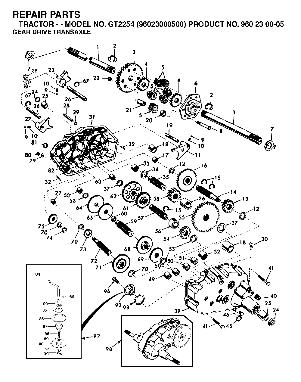 Transmission Diagram and Parts List for GT2254 (96023000500)(2005-05) Husqvarna Lawn Tractor