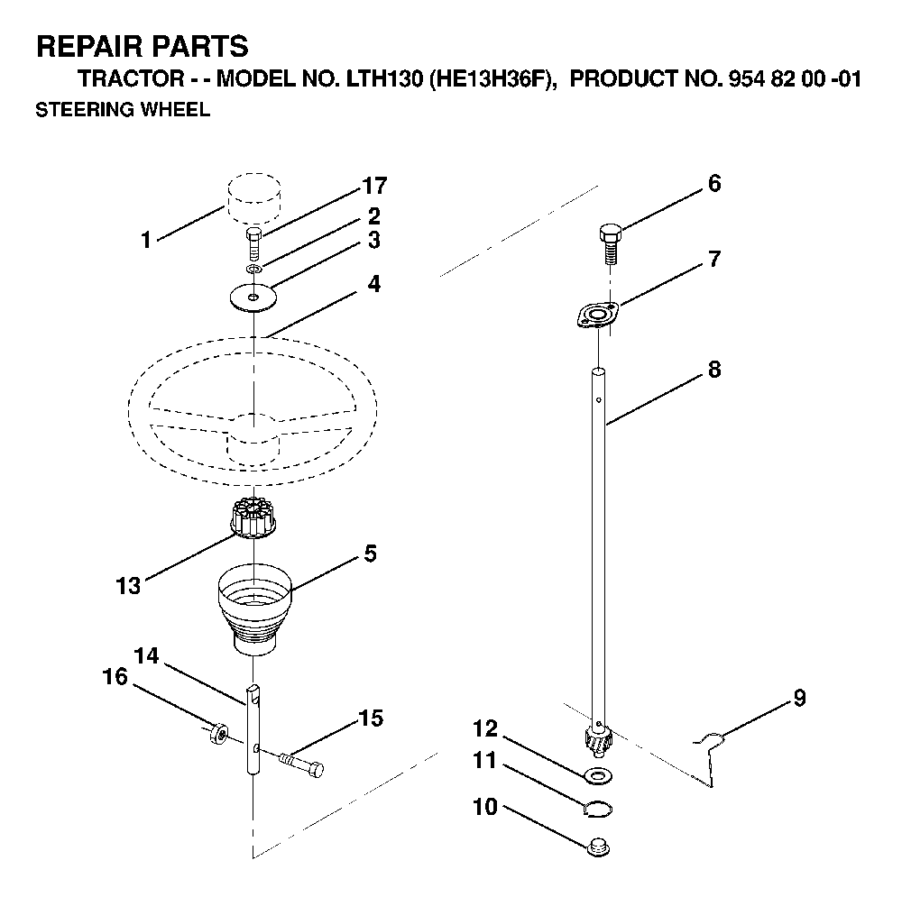 Steering Diagram and Parts List for LTH130 (HE13H36F, 954820001)(1998-12) Husqvarna Lawn Tractor