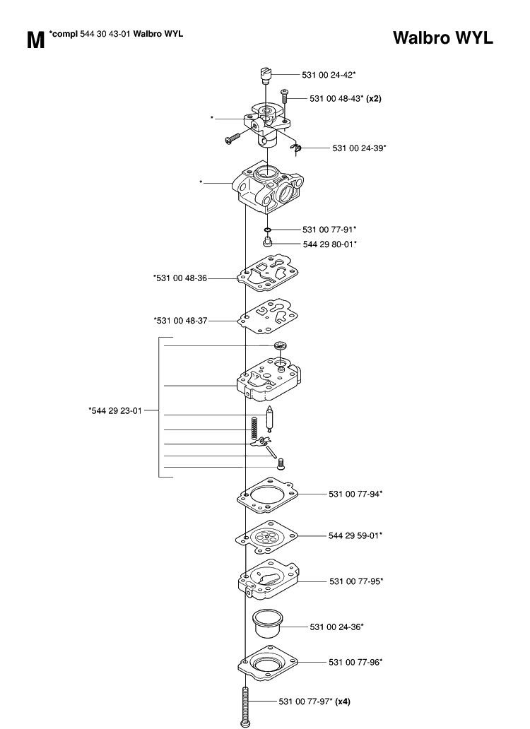 Carburetor Details Diagram and Parts List for 123HD60 20061000001-20070500000 Husqvarna Hedge Trimmer