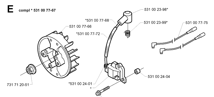 Ignition System Diagram and Parts List for 142R 19994000001-20001900000 Husqvarna Brush Cutter