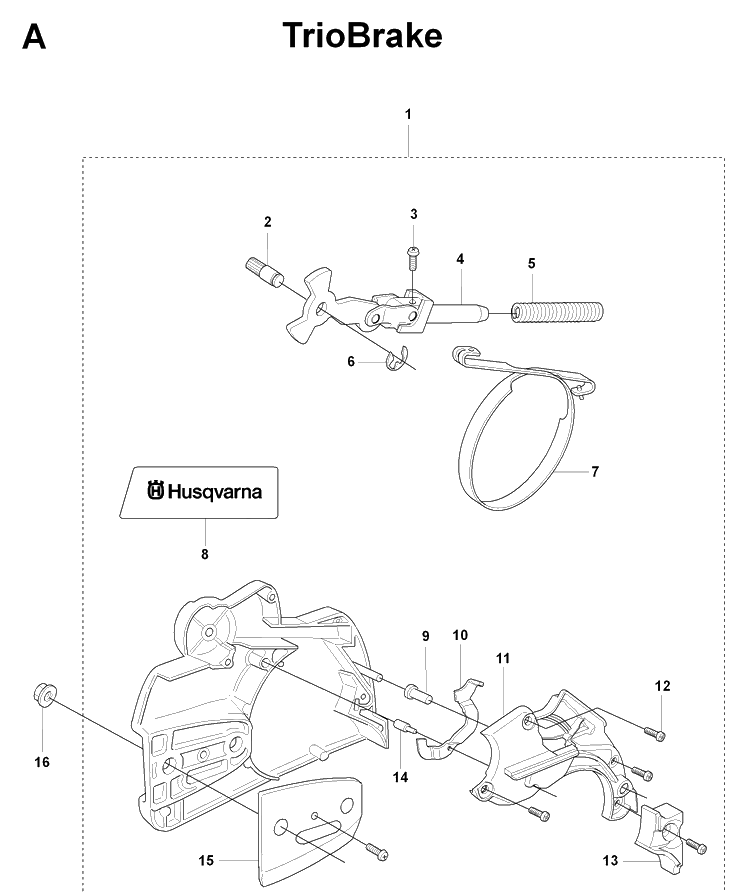 Chain Brake And Clutch Cover Diagram and Parts List for 346XP TRIOBRAKE Husqvarna Chainsaw