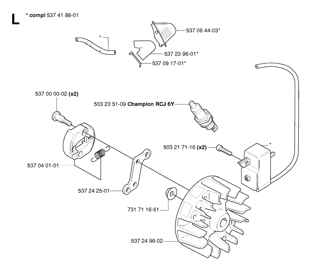 Ignition System Diagram and Parts List for 326HE4X 20054000001 - 20090900000 Husqvarna Hedge Trimmer