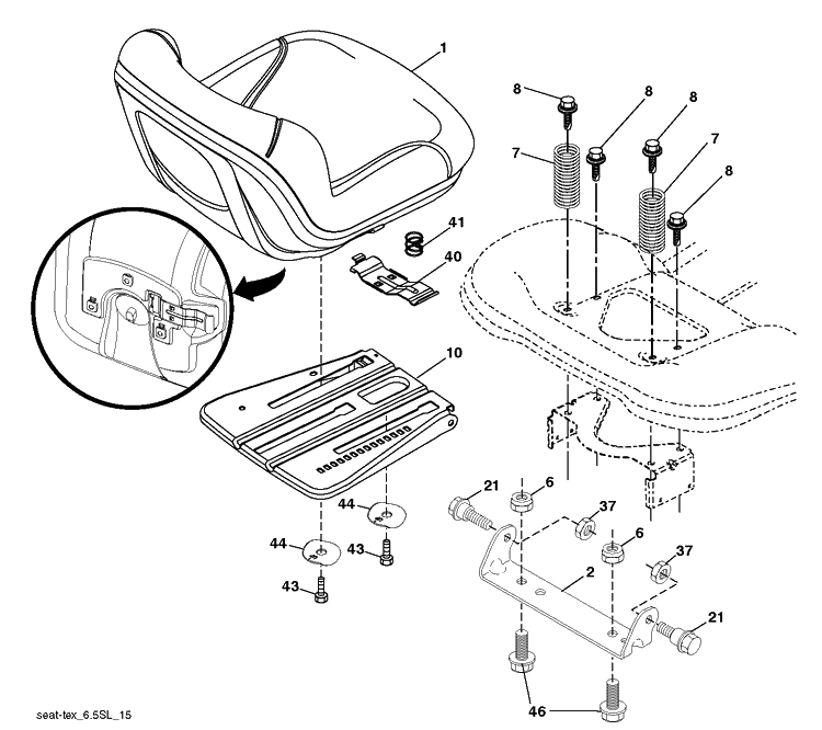 Seat Diagram and Parts List for TC130 (96051019700)(2019-05) Husqvarna Lawn Tractor
