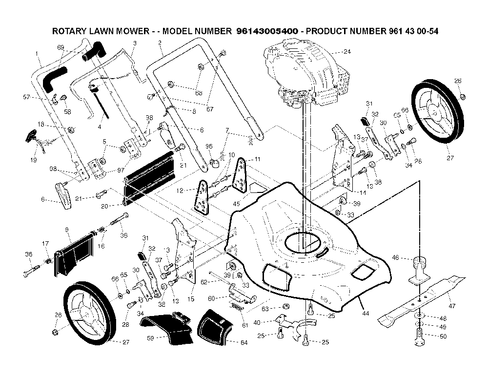 Frame Diagram and Parts List for 96143005496143005400 2009-07 Husqvarna Lawn Mower