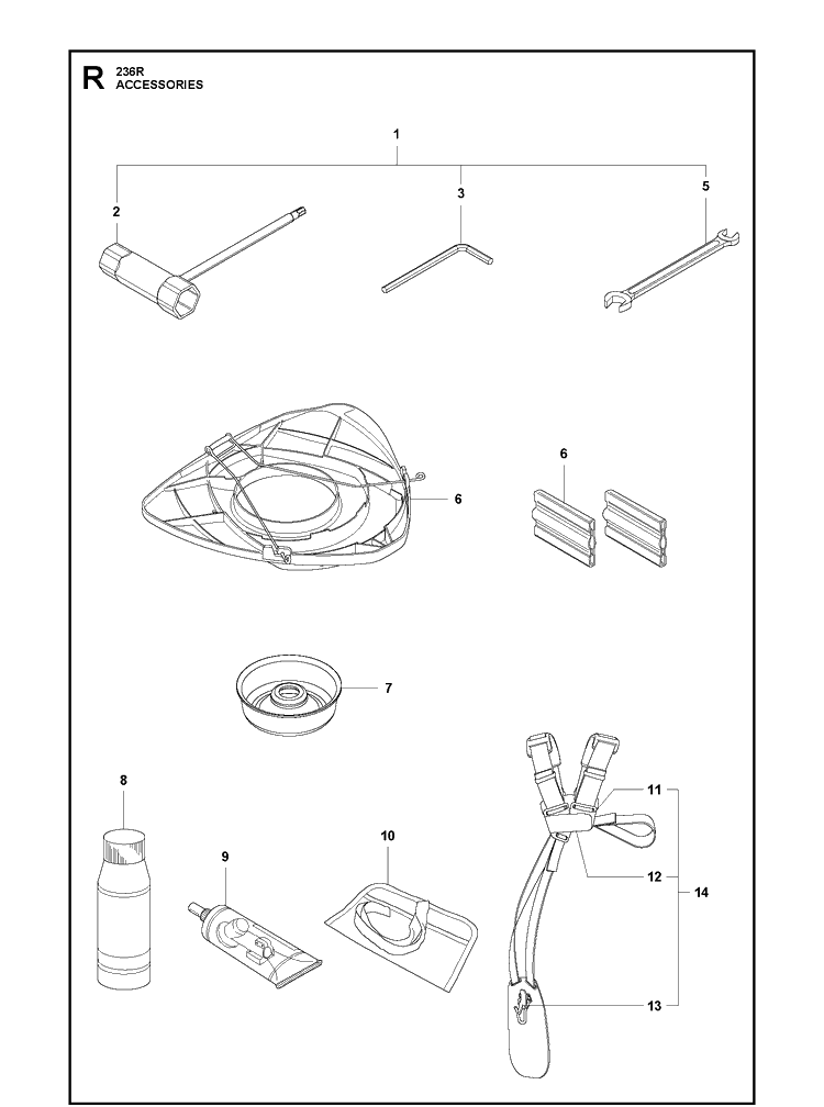 Accessories Diagram and Parts List for 236R  Husqvarna Brush Cutter