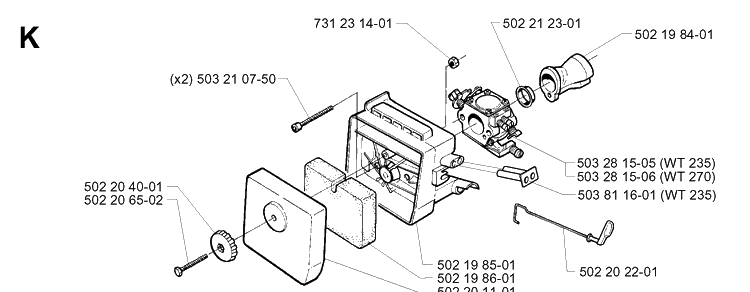 Carburetor And Air Filter Diagram and Parts List for 235P 19970500001-Current Husqvarna Pole Saw