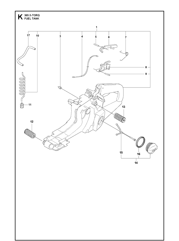 Fuel Tank 4 Diagram and Parts List for 365 X-TORQ Husqvarna Chainsaw