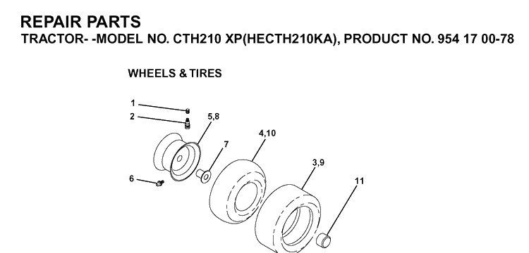 Wheels And Tires Diagram and Parts List for CTH210XP (HECTH210KA)(2003-01) Husqvarna Lawn Tractor