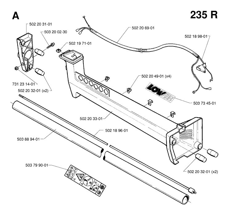 Shaft 2 Diagram and Parts List for 232L 19980100001-20001400000 Husqvarna Edger
