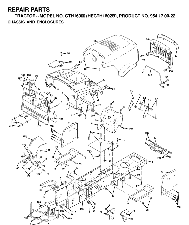 Chassis And Enclosures Diagram and Parts List for CTH160II (HECTH1602B)(2000-02) Husqvarna Lawn Tractor