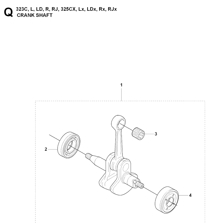 Crankshaft Diagram and Parts List for 325LDX 20080900001-Current Husqvarna Edger