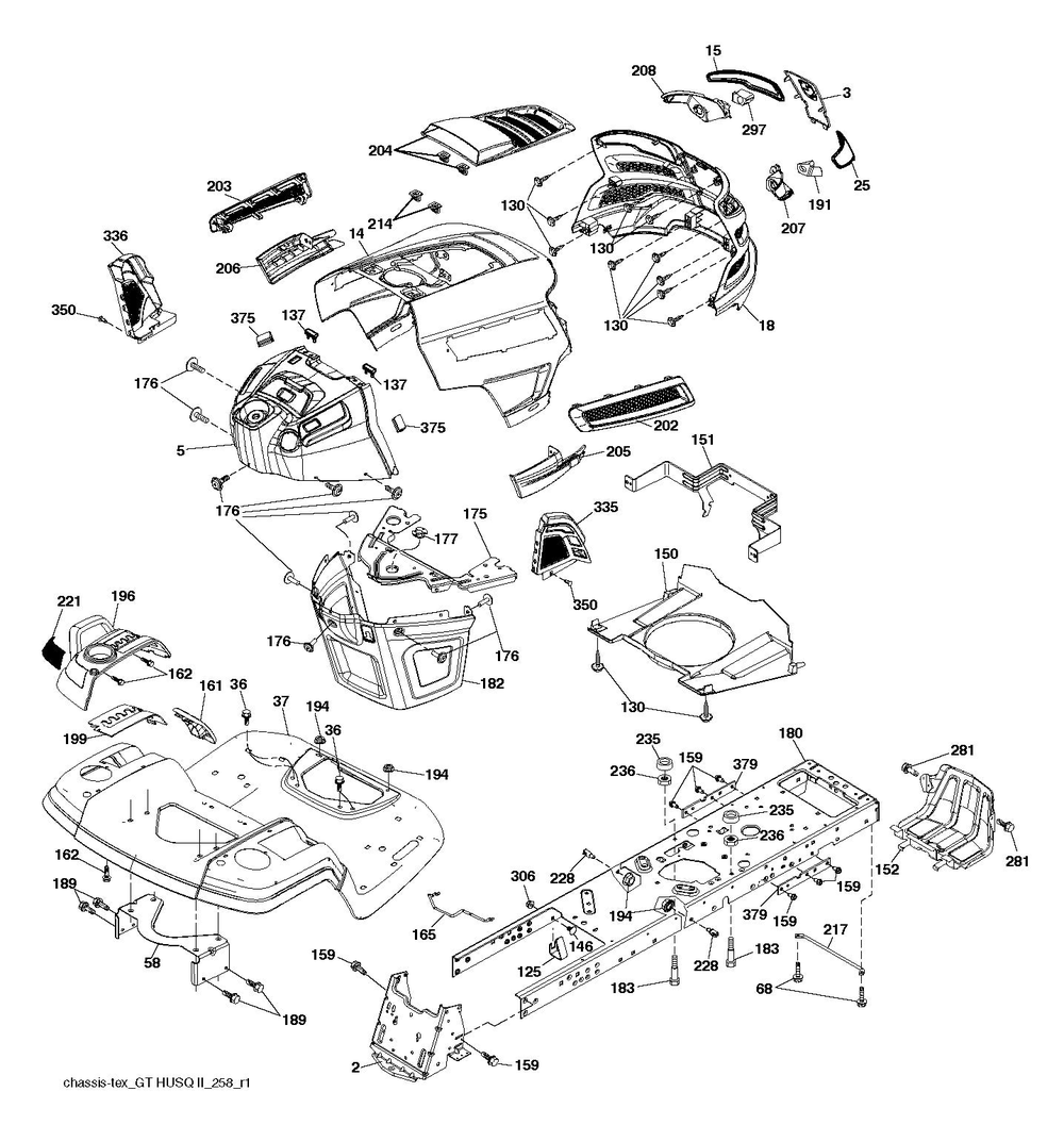 Chassis And Enclosures Diagram and Parts List for LGT54DXL  Husqvarna Lawn Tractor