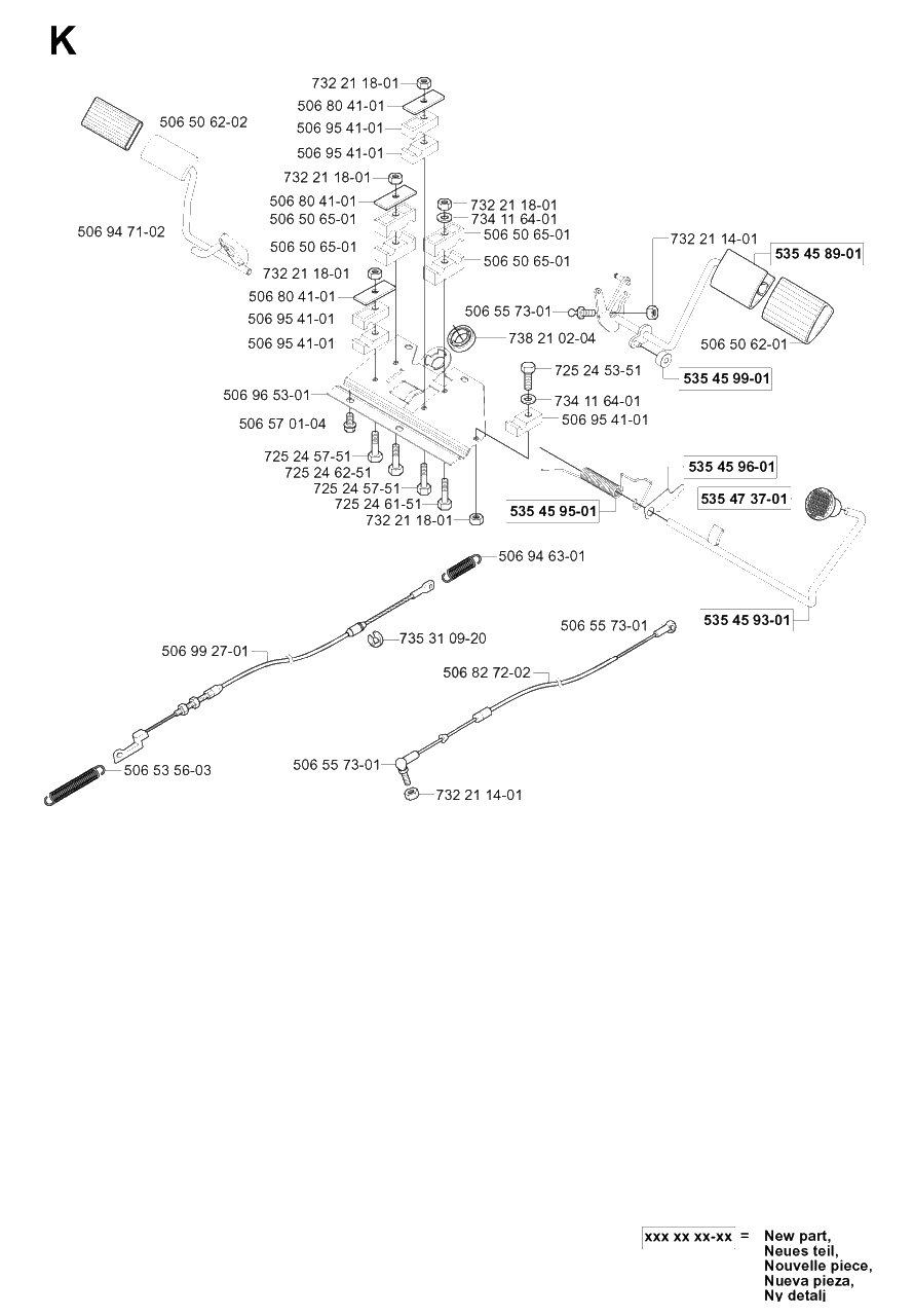 Pedals Diagram and Parts List for R13 (953950401)(2004-01) Husqvarna Lawn Tractor