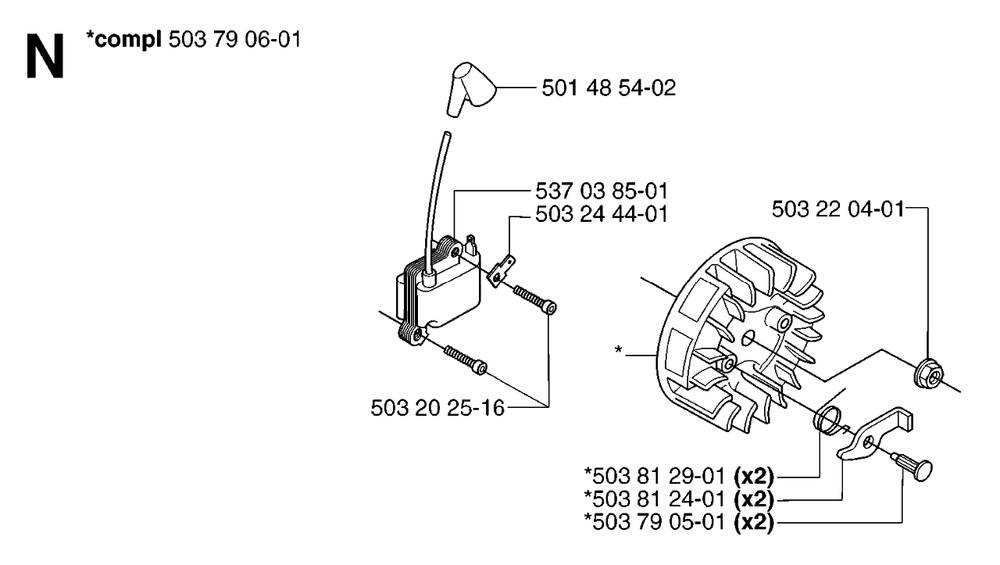 Ignition System Diagram and Parts List for 232R 20144900001 & Above Husqvarna Trimmer