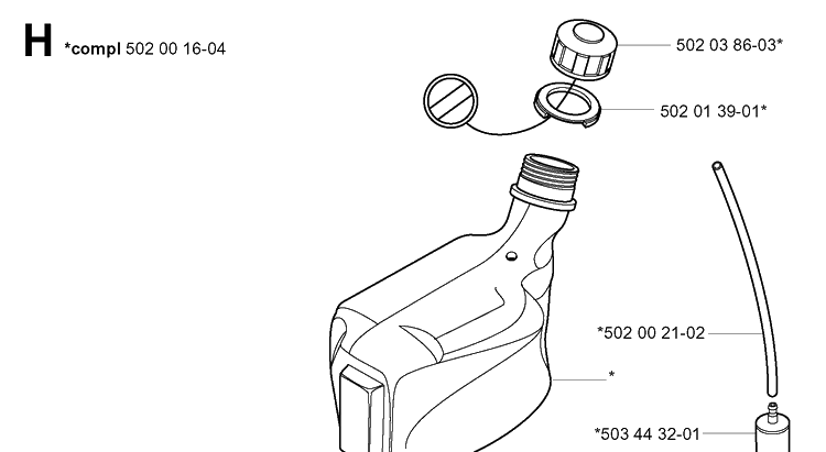 Fuel Tank Diagram and Parts List for 265RX 20012600001-20023100000 Husqvarna Brush Cutter