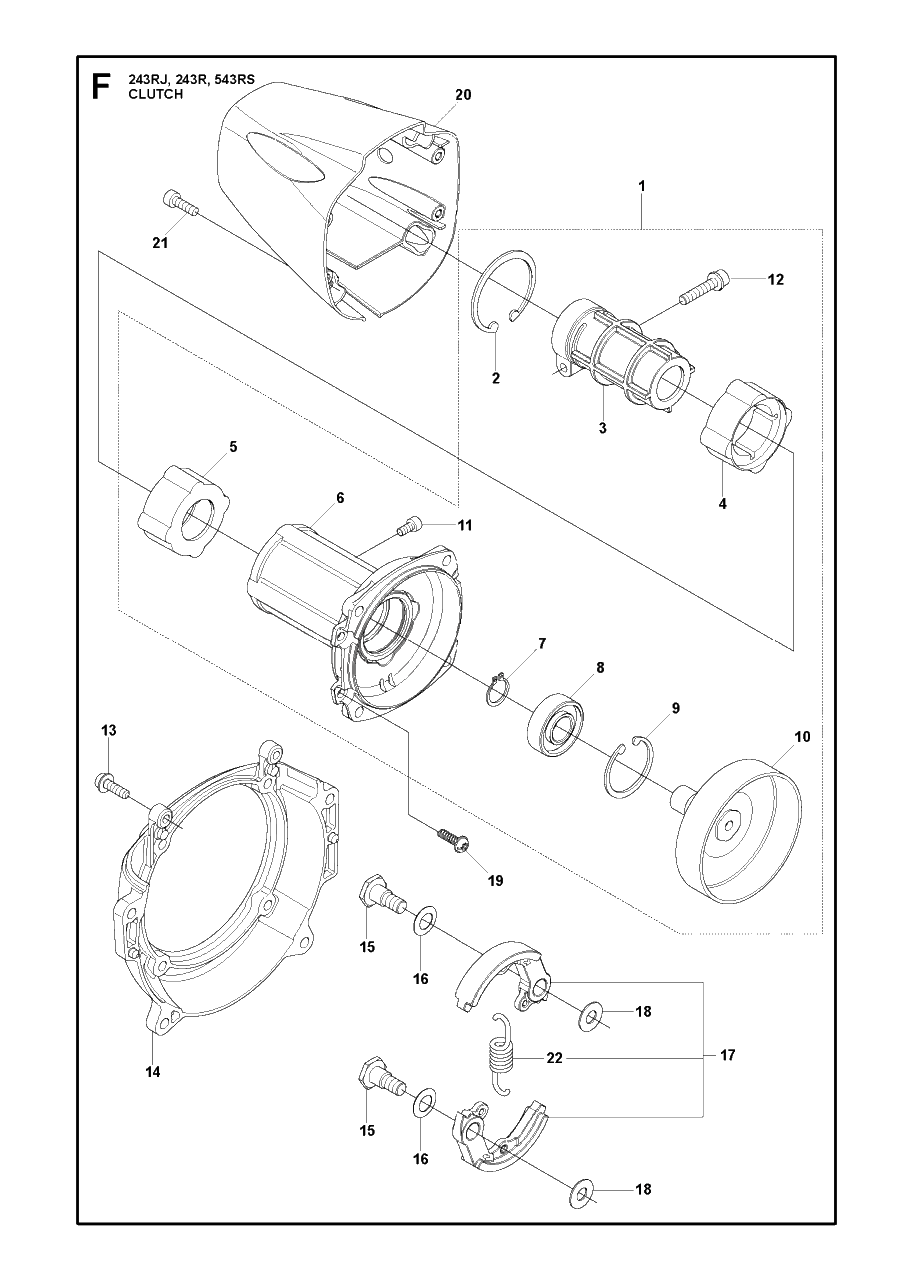 Clutch Diagram and Parts List for 243RJ 20182200001 & Above Husqvarna Trimmer
