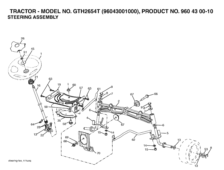 Steering Diagram and Parts List for GTH2654T (96043001000)(2006-01) Husqvarna Lawn Tractor