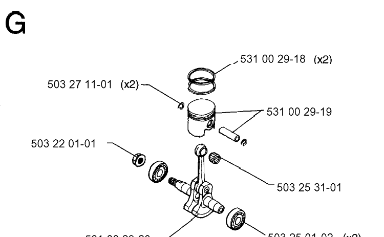Piston And Crankshaft Diagram and Parts List for 26H 19930600001-19941000000 Husqvarna Hedge Trimmer