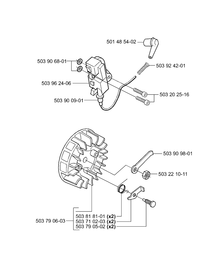 Ignition / Flywheel Diagram and Parts List for 335XPT 2001-05 Husqvarna Chainsaw