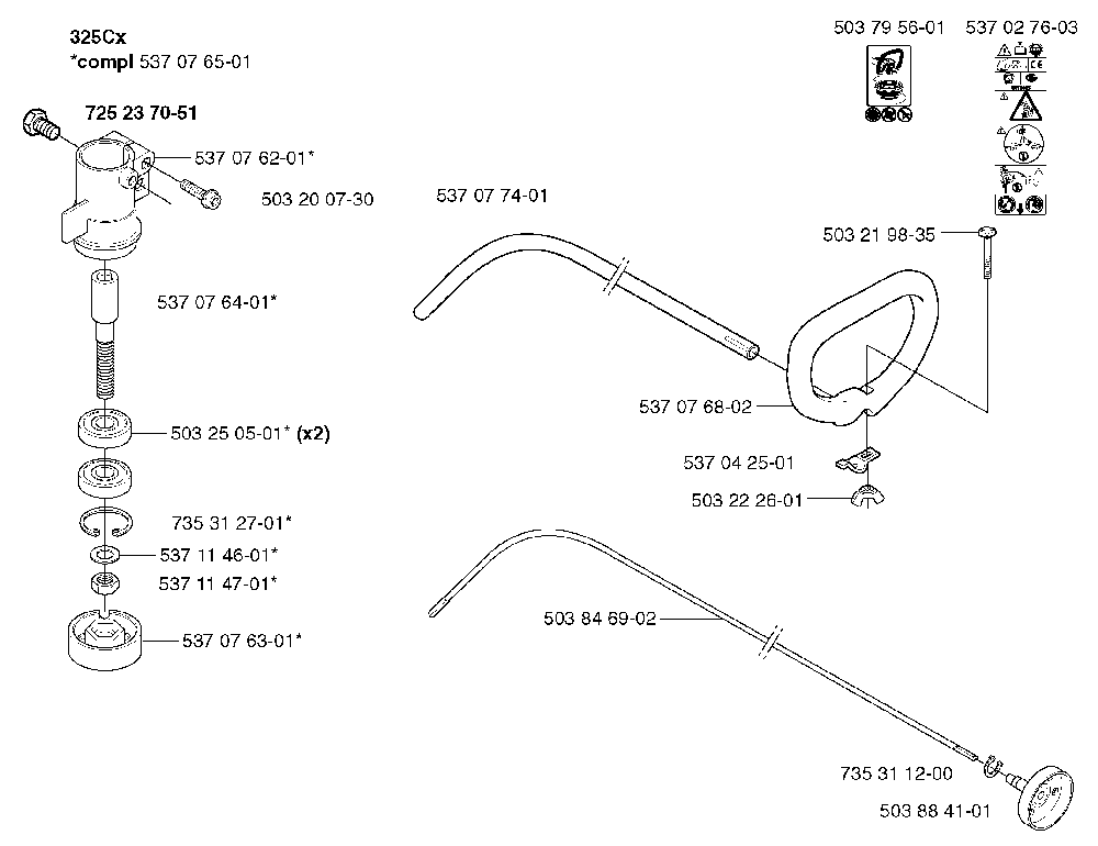 Bevel Gear And Shaft Diagram and Parts List for 325RXT 2002-01 Husqvarna Brush Cutter