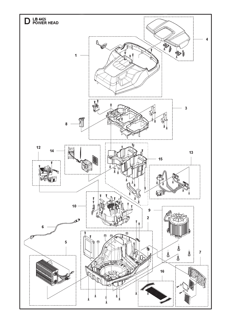 Power Head Diagram and Parts List for LB442I  Husqvarna Lawn Mower