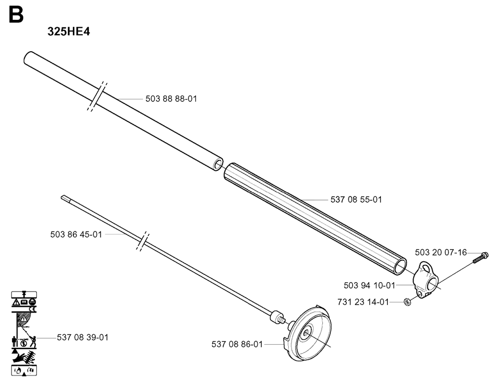 Shaft Diagram and Parts List for 325HE4X 20010100001 - 20011800000 Husqvarna Hedge Trimmer