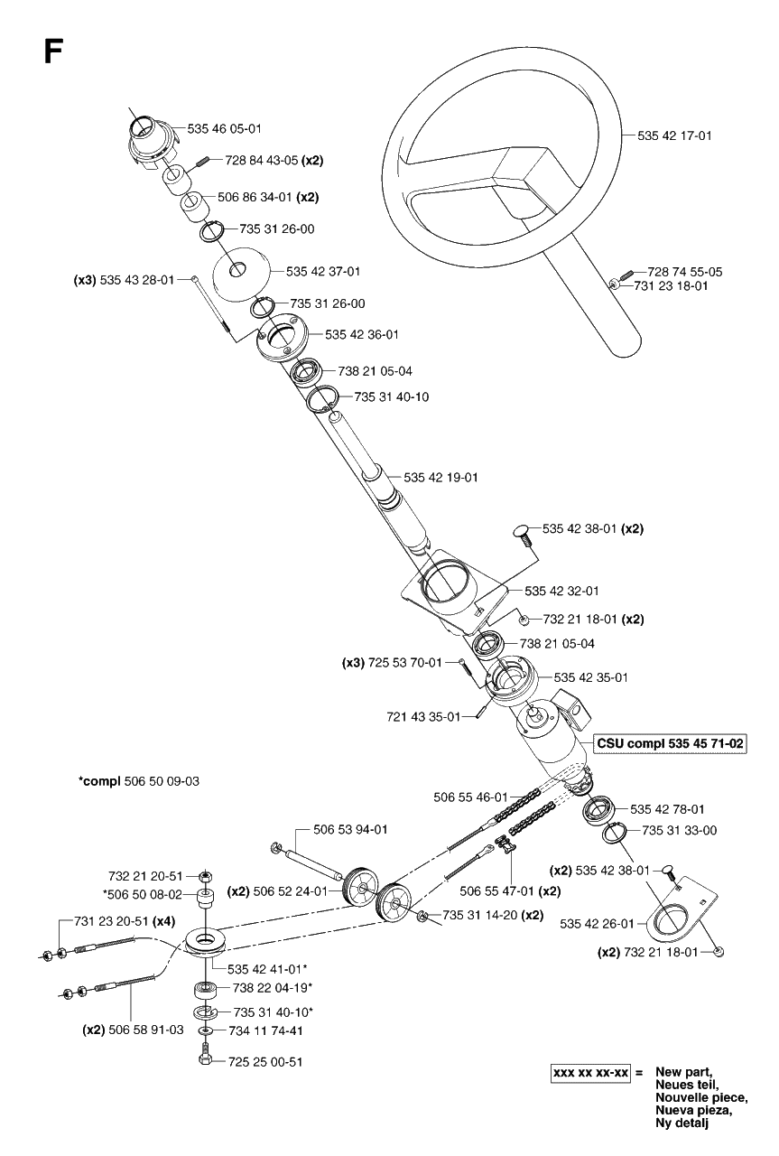 Steering Diagram and Parts List for PF21 (965097001)(2007-03) Husqvarna Lawn Tractor