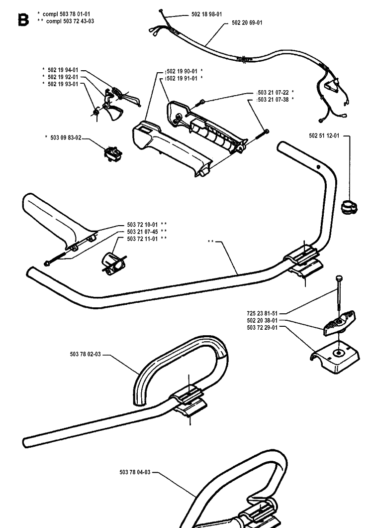 Handle And Controls Diagram and Parts List for 225LD 19942300001-19951000000 Husqvarna Edger
